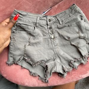 Olive Green High Waist Soft Distressed Shorts